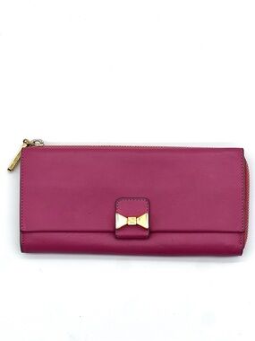 Chloé Pink Leather Bow Long Wallet Zip Around Authentic Made in Spain